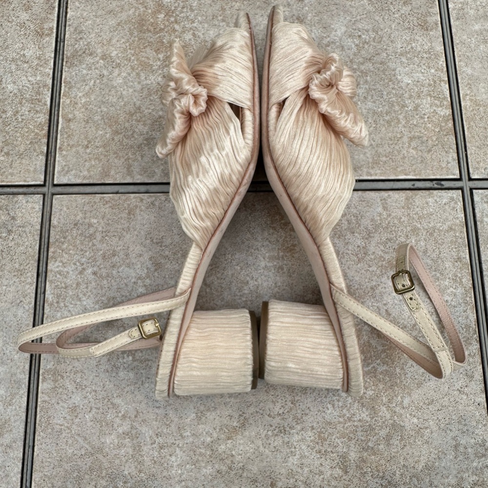 Loeffler Randall Metallic PEARL Knotted Bow Ankle-Strap Block Heel Sandal - Picture 12 of 15
